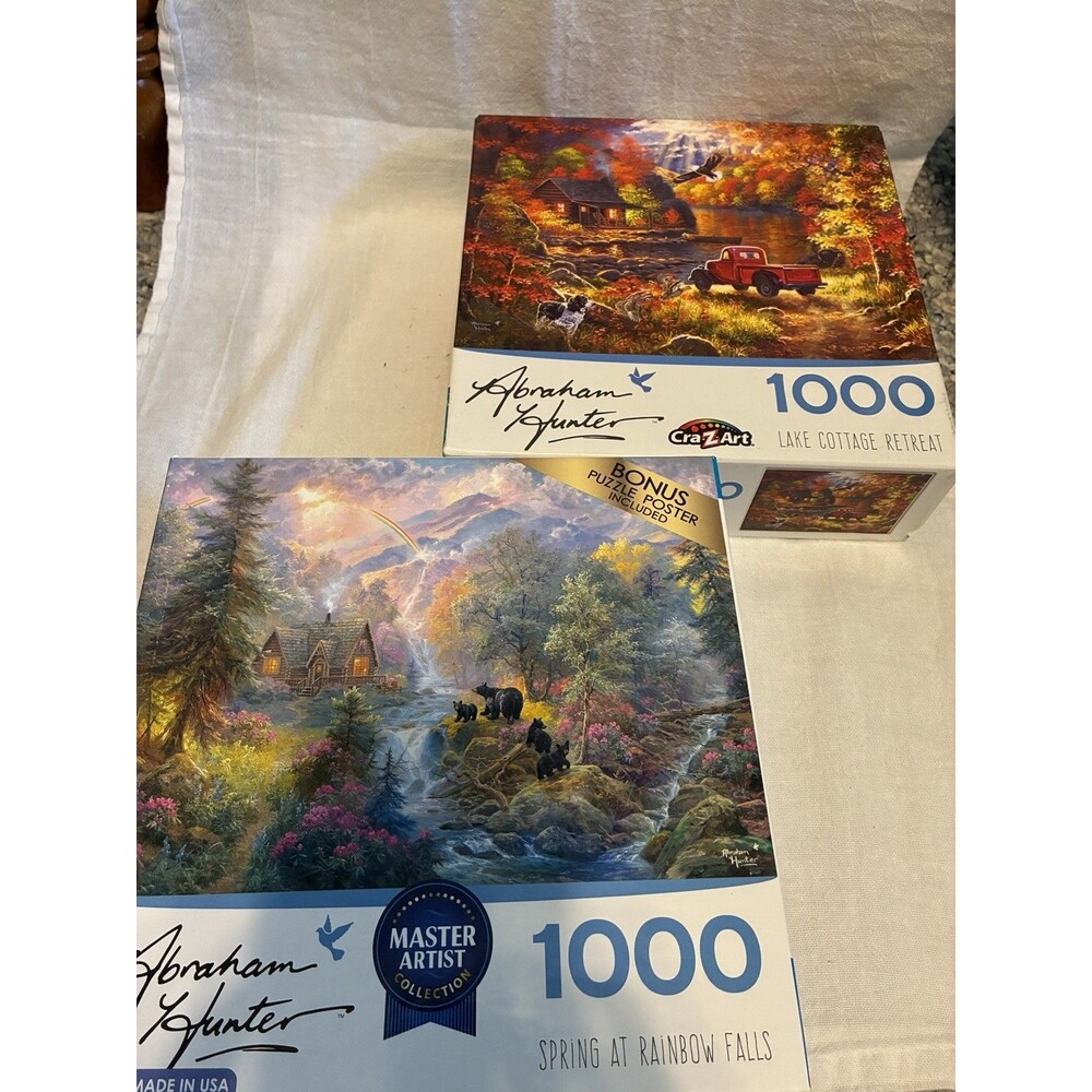 Abraham Hunter 2 Puzzles Lake Cottage Retreat Spring At Rainbow Falls 1000 Pc